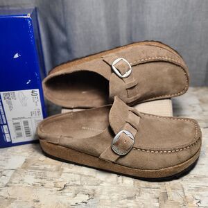 Birk Buckley Suede Gray Taupe, size 40 Reg/Wide